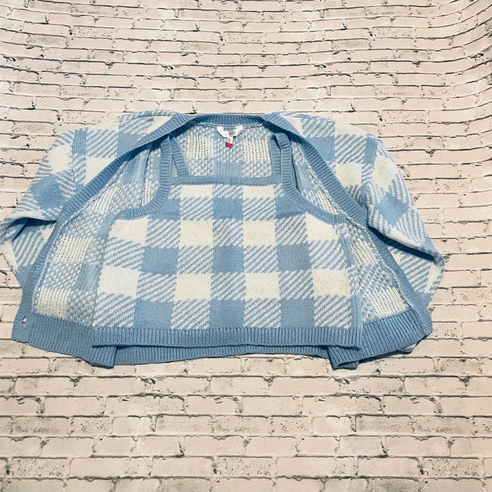 No Boundaries Blue and White Plaid Women's Sweater Set Size Large